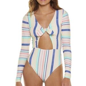 Celebrity Pink Sienna Tie Front Keyhole Surf Striped One Piece Swimsuit